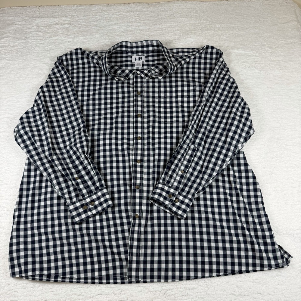 HB Casual Shirt Mens 3XL Button Up Long Sleeve Black & White Plaid W/ Pocket
